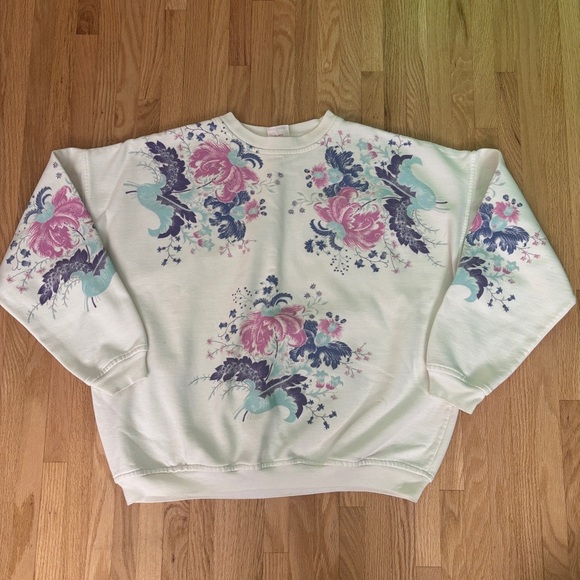 Vintage Lady Footlocker Floral Print Women's Crewneck Sweater Made in Canada - Picture 1 of 6